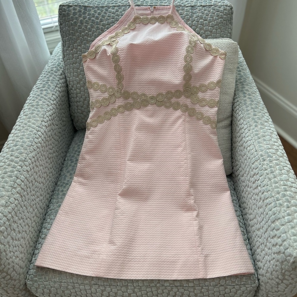 Lilly Pulitzer Pink Halter Dress with Gold Accents